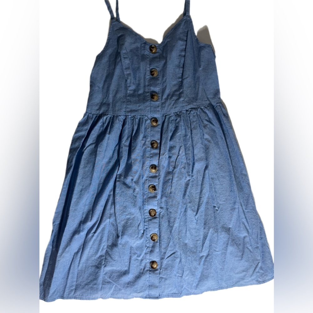 Blushmark Denim Midi Blue Dress Spaghetti Straps Stretchy Back Size Large